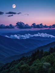 Wall Mural - Full Moon Rising Over Mountains