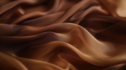 Poster - A close-up view of soft, sheer brown fabric draped in a series of curves and folds. The fabric is light and airy, catching the light in a way that creates a soft glow.