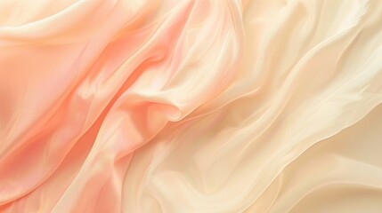 Poster - A close-up shot of a peach and cream colored fabric draped in soft folds. The fabric is light and delicate, creating a sense of elegance and refinement.