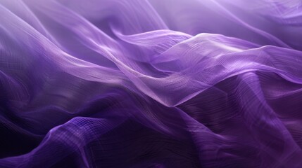 Poster - A piece of sheer fabric, likely tulle, is draped and flowing, creating a soft, ethereal look. The fabric is a gradient of light purple fading to a deeper purple hue, with a slight sheen. The texture o