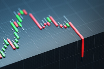 Poster - 3d render of stock market candle chart on dark grid background. 3d rendering