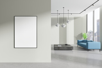 Wall Mural - Blank framed poster mockup in modern minimalist living room. 3D Rendering