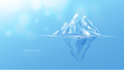 Leinwandbilder - Iceberg. hidden potential. Business concept. Glowing low poly, wireframe, linear, line, and mesh illustration vector