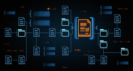 Poster - Document management system hologram with files and folders