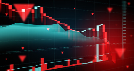 Poster - Forex crisis, stock market data with bar chart and lines falling