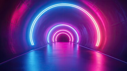 Canvas Print - Neon lights illuminate a tunnel. Perfect for futuristic or sci-fi designs.