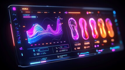 Poster - Futuristic Holographic Interface, an advanced digital display featuring interactive elements, vibrant colors, and sleek designs, showcasing cutting-edge technology and user engagement.