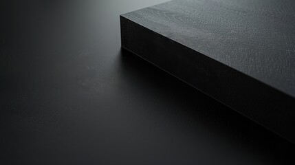 Poster - The image shows a close up view of a black wooden platform surface, illuminated from the top left by a single light source. The wooden surface has a textured grain pattern, and the edge of the platfor