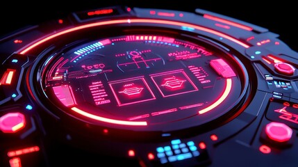 Poster - Futuristic HUD Interface Design, advanced user interface featuring sleek digital elements, vibrant graphics, interactive components, immersive technology integration, seamless user experience