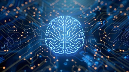Poster - a digital brain with circuit patterns around it, symbolizing the artificial intelligence theme.