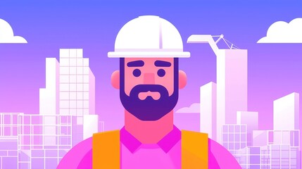 Poster - Male architect in hard hat, overseeing building project, construction site bustling with activity, blueprints in hand, vision for modern infrastructure taking shape.