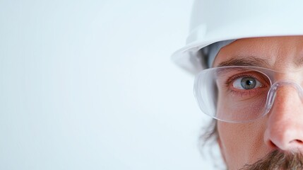 Poster - Male architect in hard hat, overseeing construction site, surrounded by blueprints and scaffolding, embodying leadership and vision in urban development.