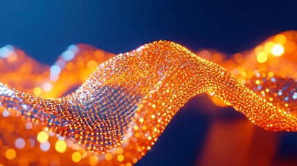 Poster - Futuristic Orange Crystal Mesh, representing a global data network, intricate design, emphasizing connectivity and technology, ideal for innovation and digital themes.