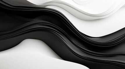 Poster - Futuristic Wavy Pattern, sleek white and black abstract design, ideal for professional presentations, digital displays, and modern business environments, seamless and versatile.