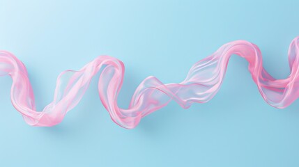 Poster - A piece of light pink silk fabric is flowing on a light blue background, creating a soft, elegant design. The fabric is draped and twisted, showcasing its delicate texture.