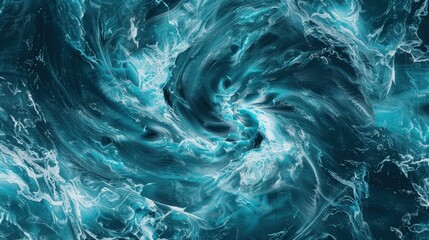 Poster - A close-up, abstract view of swirling ocean water, with shades of blue and white, creates a mesmerizing pattern of waves and foam.