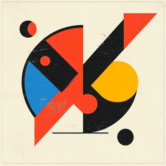 Poster - Abstract geometric design with red, black, yellow and blue shapes.