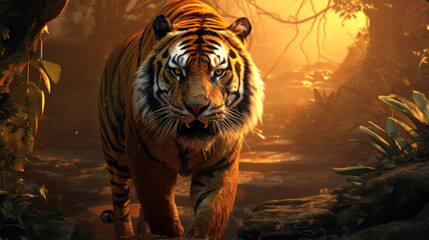 Wall Mural - big tiger looking on background