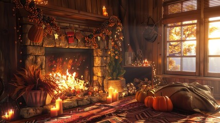 Wall Mural - cozy fireplace wallpaper