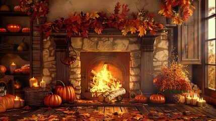 Wall Mural - cozy fireplace wallpaper