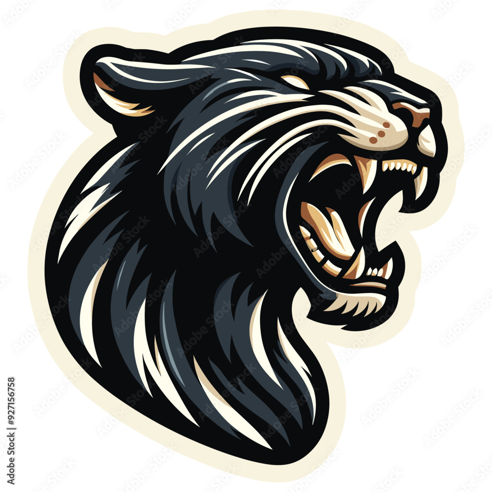 Roaring panther illustration, black and beige, fierce and powerful ...