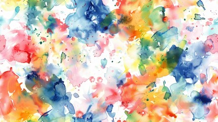 Poster - A watercolor painting featuring a white background with abstract, colorful splotches of blue, red, yellow, and green. The paint appears to be splattered and smeared, creating a dynamic and energetic c