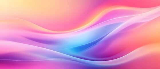 Poster - Vibrant abstract gradient background with smooth flowing curves in pink, blue, and yellow hues. Perfect for digital designs and creative projects.