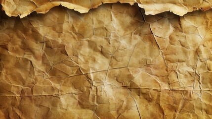 Poster - A close-up image of a brown paper texture with a torn edge. The paper is wrinkled and creased, giving it a vintage and aged look. The texture of the paper is rough and uneven.