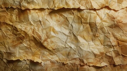 Poster - A close-up image of a sheet of brown paper that has been crumpled and folded. The paper has a rough, uneven texture with visible creases and folds. The lighting highlights the texture and creates a se