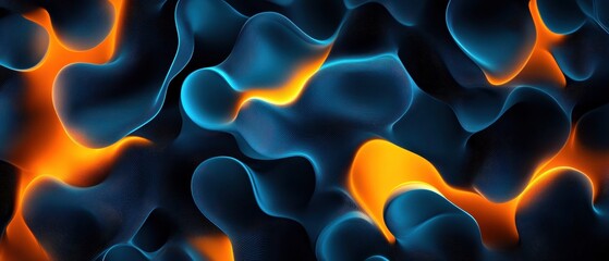 Poster - Abstract digital art with flowing blue and orange shapes, creating a dynamic, fluid, and energetic visual effect.