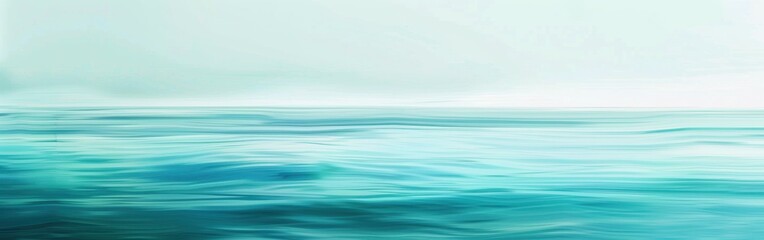 Aufkleber - The turquoise waters of the ocean are calm and still on a cloudy day, the sky blending seamlessly with the horizon. Soft waves ripple gently across the surface, creating a peaceful and tranquil scene.