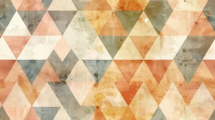 Leinwandbilder - A seamless pattern of overlapping triangles in a variety of earthy tones, including warm orange, beige, gray, and pale pink. The watercolor effect creates a textured and organic feel.