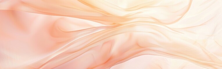 Poster - A piece of peach-colored fabric drapes softly, creating flowing folds and a delicate texture. The fabric is lit from above, highlighting its subtle sheen and highlighting the depth of its color.