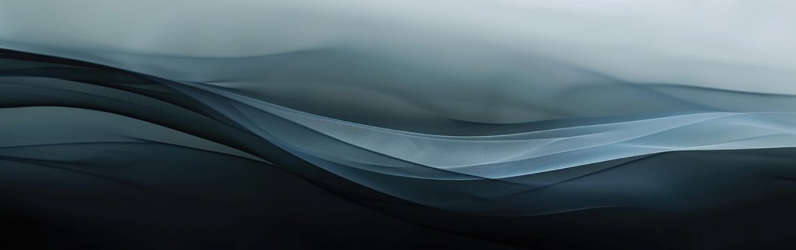 A digital art piece featuring a series of blue and black wavy lines creating an abstract landscape. The lines are translucent and overlapping, creating a sense of depth and movement. The background is