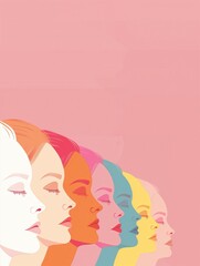 Diverse Women Illustration on Pink Background created by ai