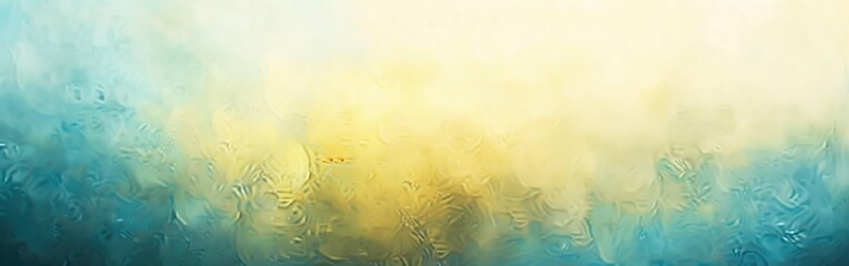 Poster - A close-up, abstract image of a glass surface covered in water droplets. The droplets are illuminated by a bright light source, creating a hazy, blurred effect. The light source casts a warm yellow gl