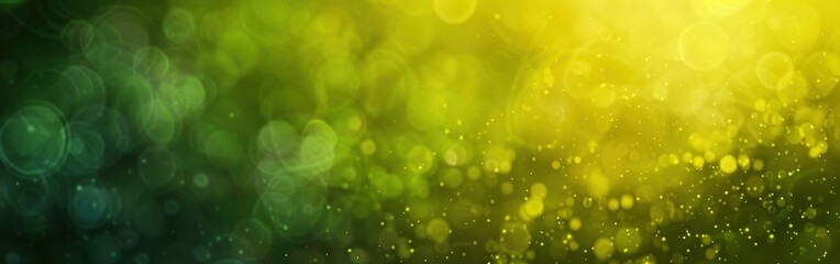 Leinwandbilder - A blurred, abstract background with a gradient of green and yellow. The image is composed of many small circles, or bokeh, of varying sizes and shades. The left side of the image is darker green, whil