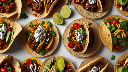 Mexican Tacos in a Circular Arrangement on a White Background