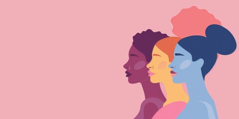 Diverse Women Illustration on Pink Background created by ai