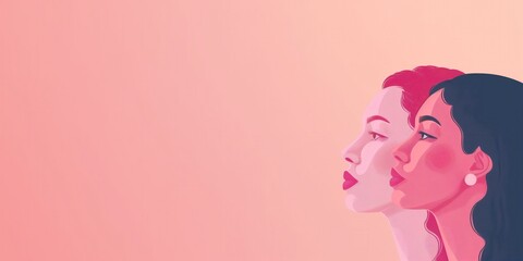 Diverse Women Illustration on Pink Background created by ai