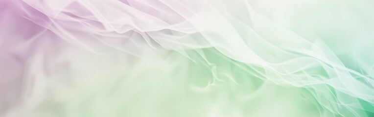 Poster - A close-up shot of white sheer fabric draped over a green and white gradient background. The fabric is gathered and flowing, creating soft, delicate folds. The image is out of focus, creating a dreamy