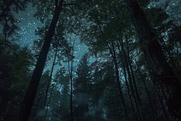 Wall Mural - ai generative night sky among the forest trees