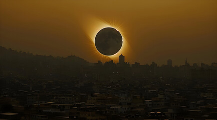 Canvas Print - Solar Eclipse Over City Skyline Illustration