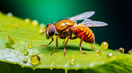 Wall Mural - Exotic Drosophila Fly Diptera Parasite Insect Macro. Neural network ai generated art