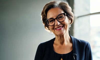 Poster - Portrait of happy senior woman in eyeglasses looking at camera