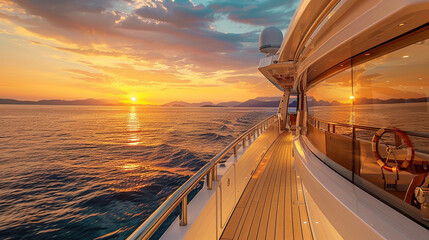 Embark on family travel adventures aboard a luxury yacht at sunset.