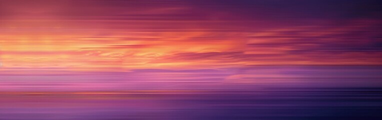Poster - A vibrant sunset sky with hues of orange, pink, and purple stretches across the horizon above a calm body of water. The sky is filled with soft, layered clouds reflecting the warm light of the setting