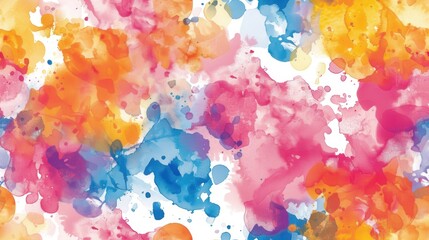 Aufkleber - A digital illustration of abstract watercolor paint splashes and blobs in shades of pink, orange, yellow, blue, and purple on a white background. The colors are vibrant and blend seamlessly to create 