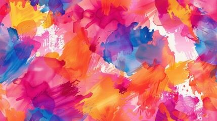 Aufkleber - A seamless pattern of abstract watercolor brushstrokes in bright pink, orange, and blue. The colors are vibrant and energetic, creating a sense of movement and energy.