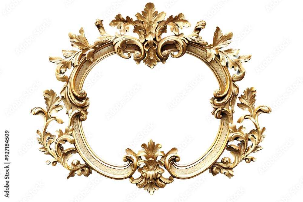 Ornate gold frame with intricate leaf details transparent background ...